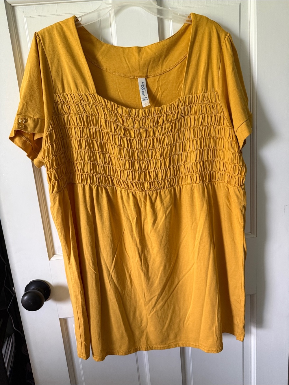 L.A. Blues Mustard Yellow Smocked Short-Sleeve Tunic